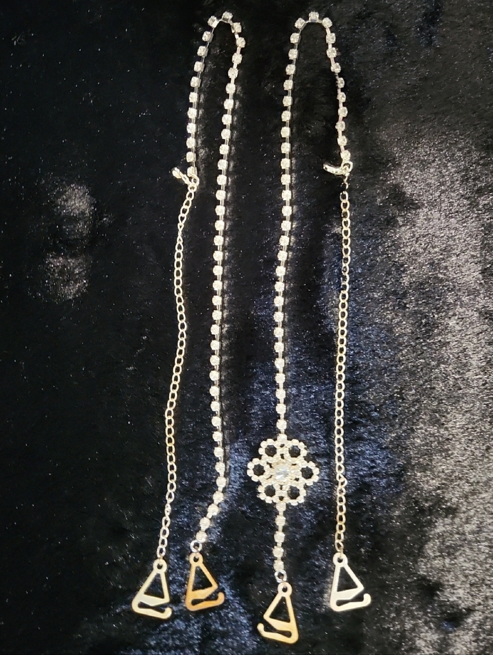 Vintage Art Bra Straps -Y2K Sparkling Clear Crystal Rhinestone In Silvertone